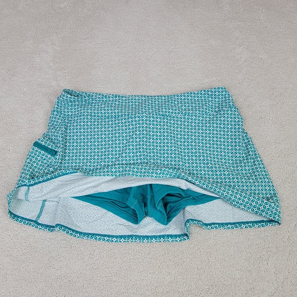 Beach House Women's 12 Teal White Print Emma Secure Pocket Swim Skirt Skort - Picture 5 of 9